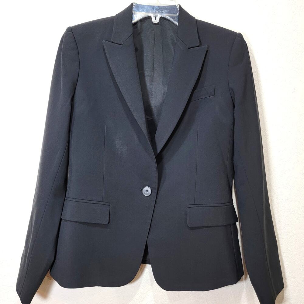 Theory Suit Black Blazer 6 Small Corpcore Virgin Wool Lined Single Button